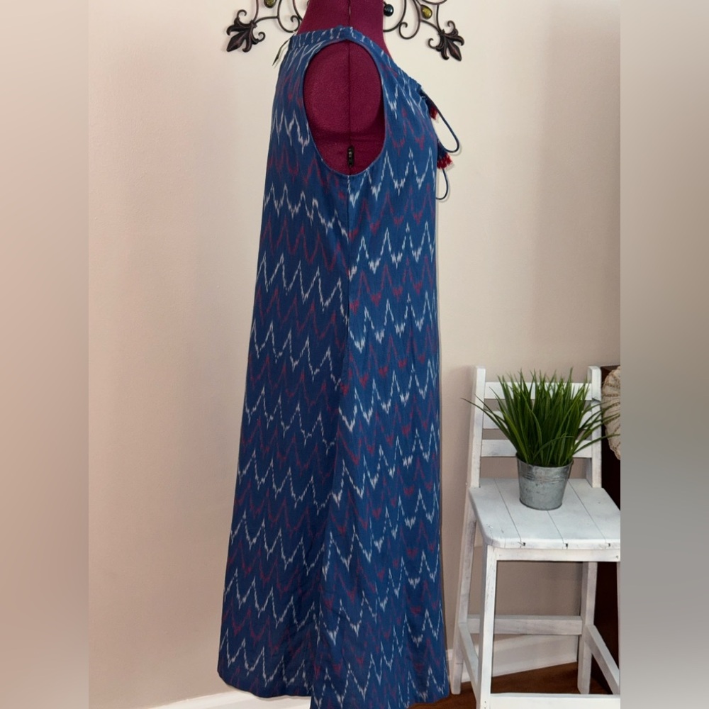 Jaypore NWOT indigo blue cinch neck cotton A line dress XL India - Picture 6 of 12